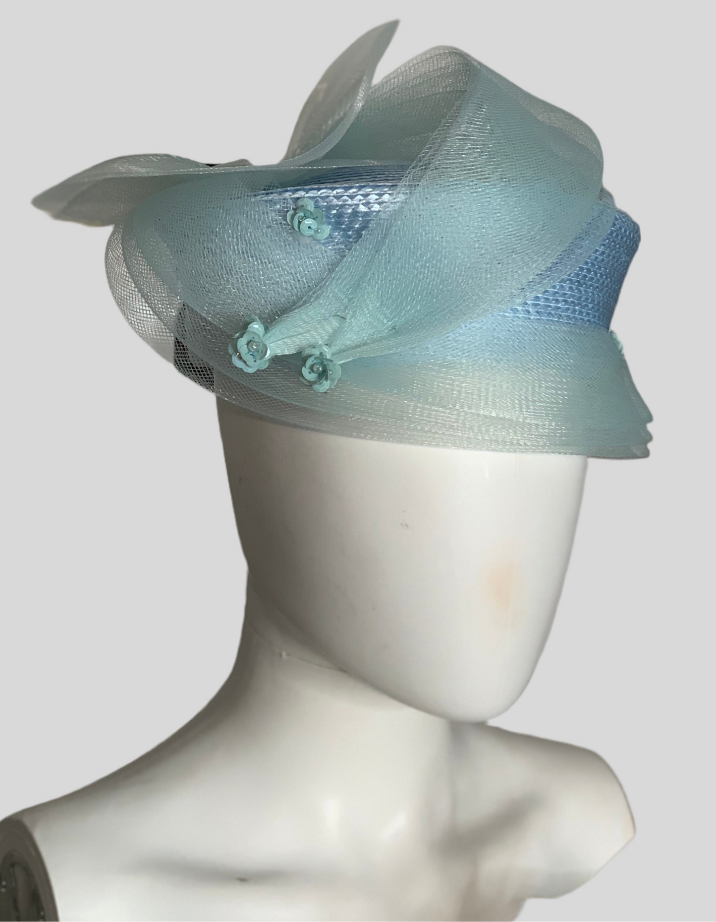 Vntg. Baby Blue Baby Doll Evening Hat