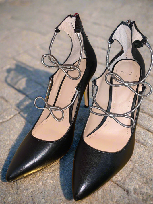 Steel Tone Bow Strappy Heel