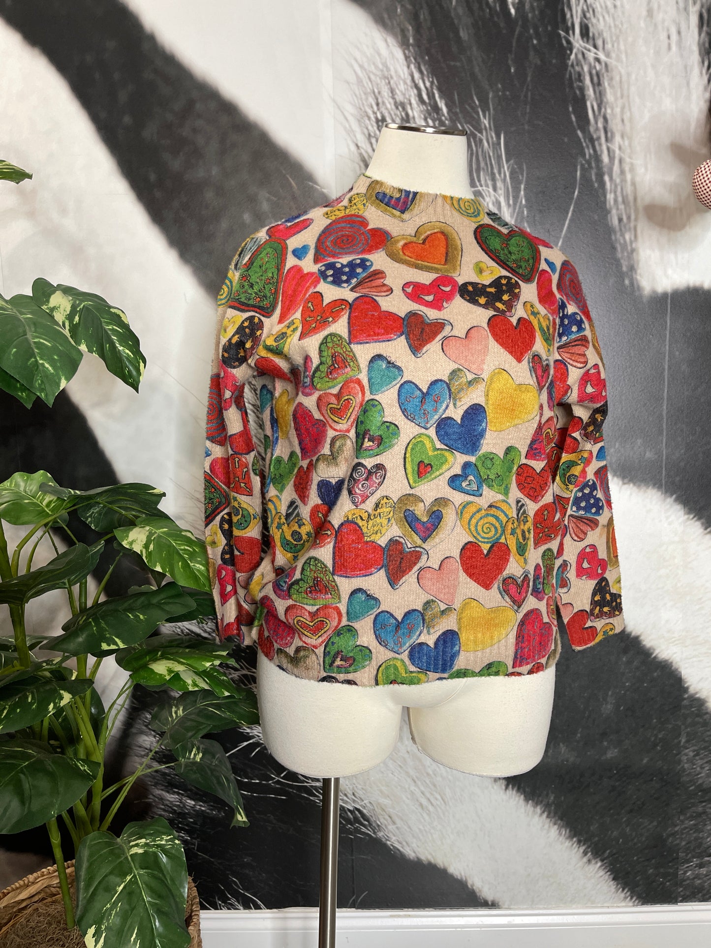 Women's Long Sleeve Sweater with Colorful Heart Print