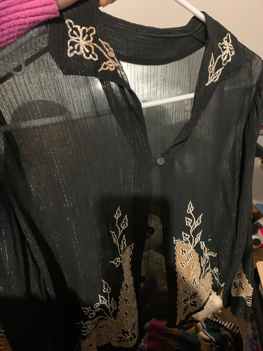 Sheer Embroidered Western Top