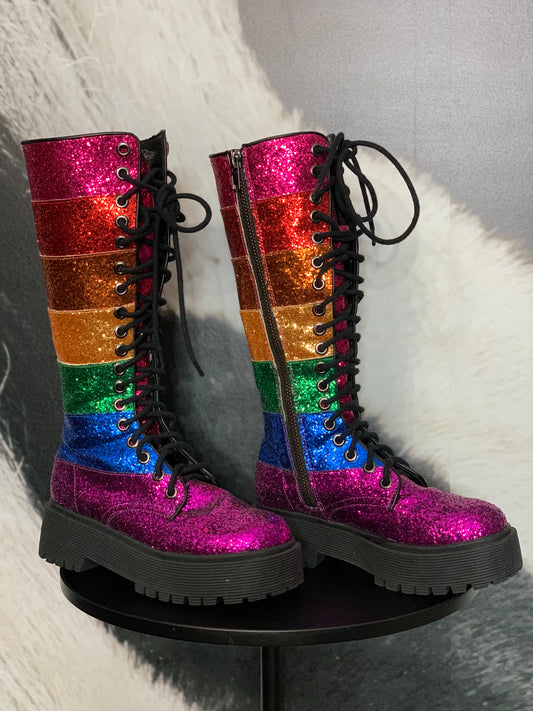 Doll Kill Glitter Rainbow Boots