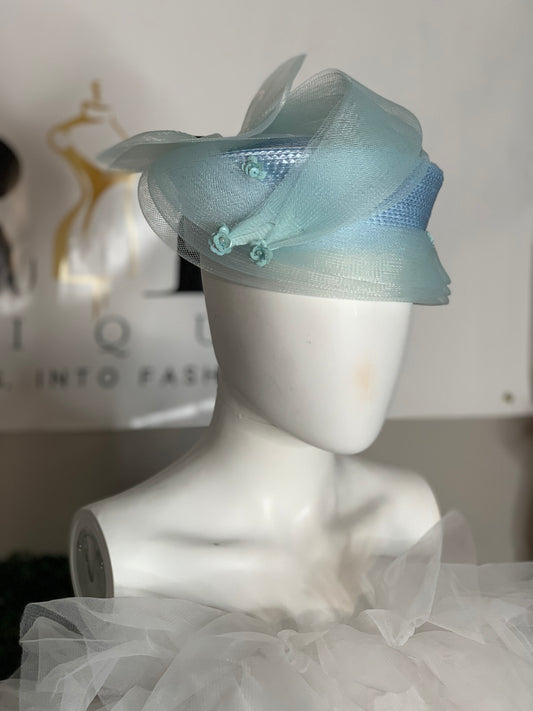 Vntg. Baby Blue Baby Doll Evening Hat