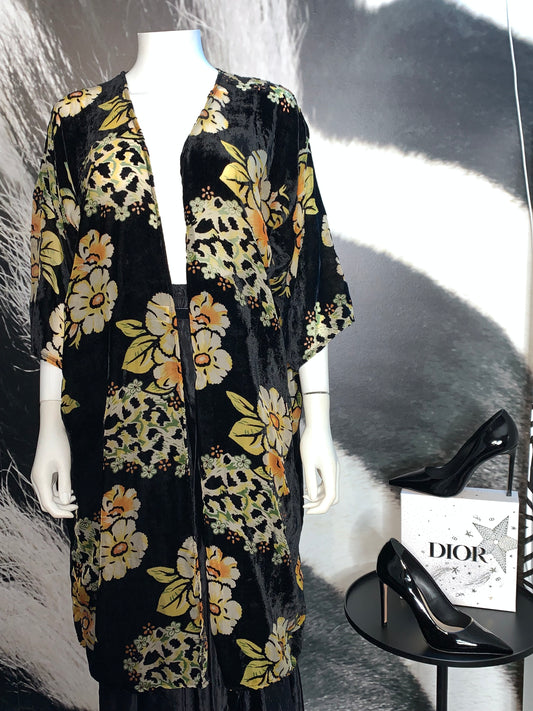 Woven Heart Velvet Open Front Kimono