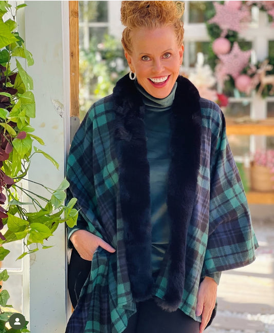 Faux Fur Plaid Shaw NWT