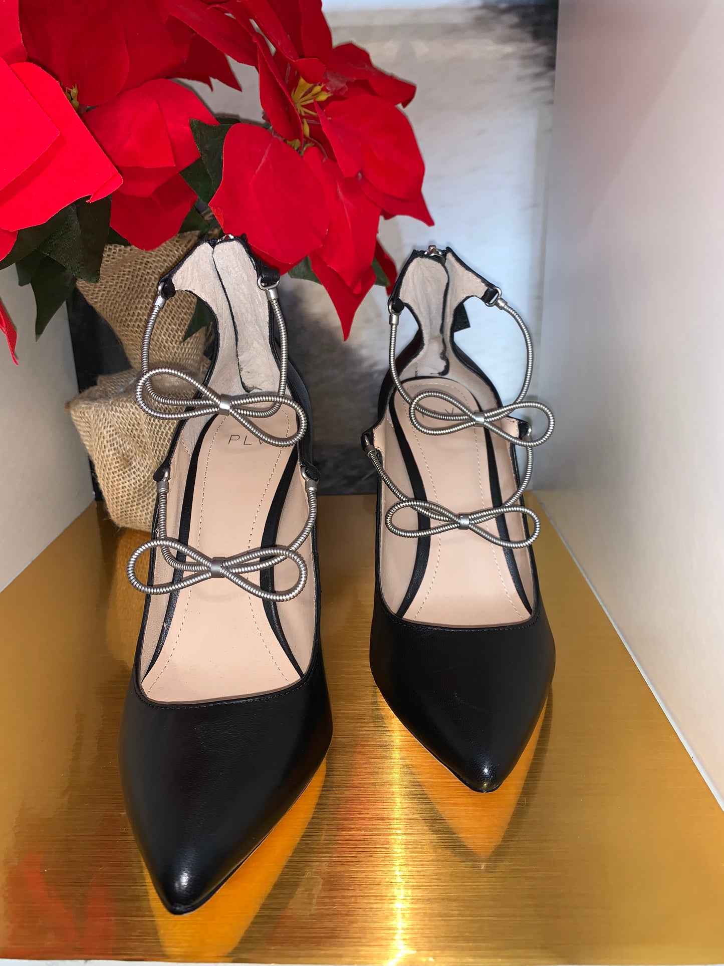 Steel Tone Bow Strappy Heel
