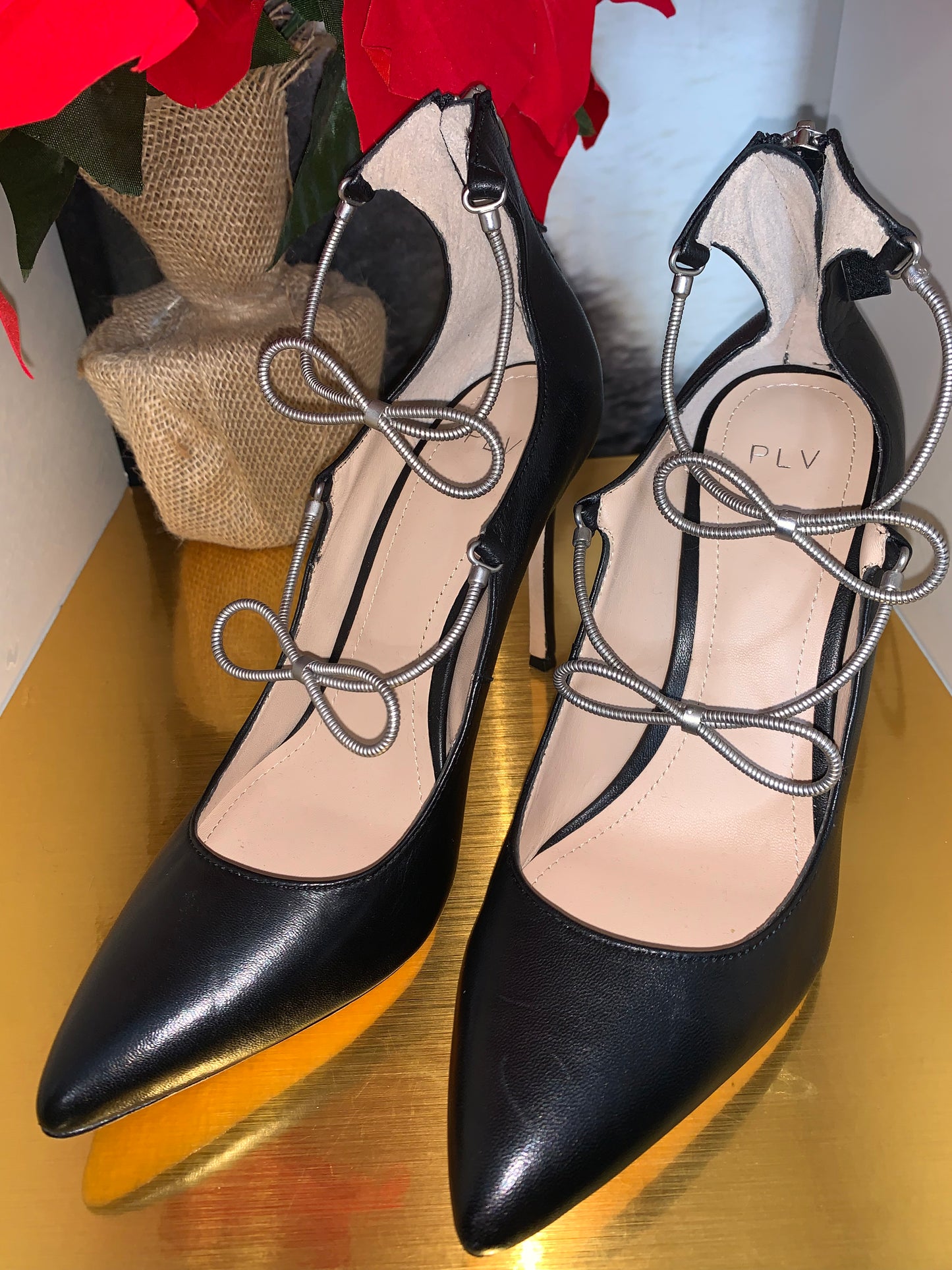 Steel Tone Bow Strappy Heel