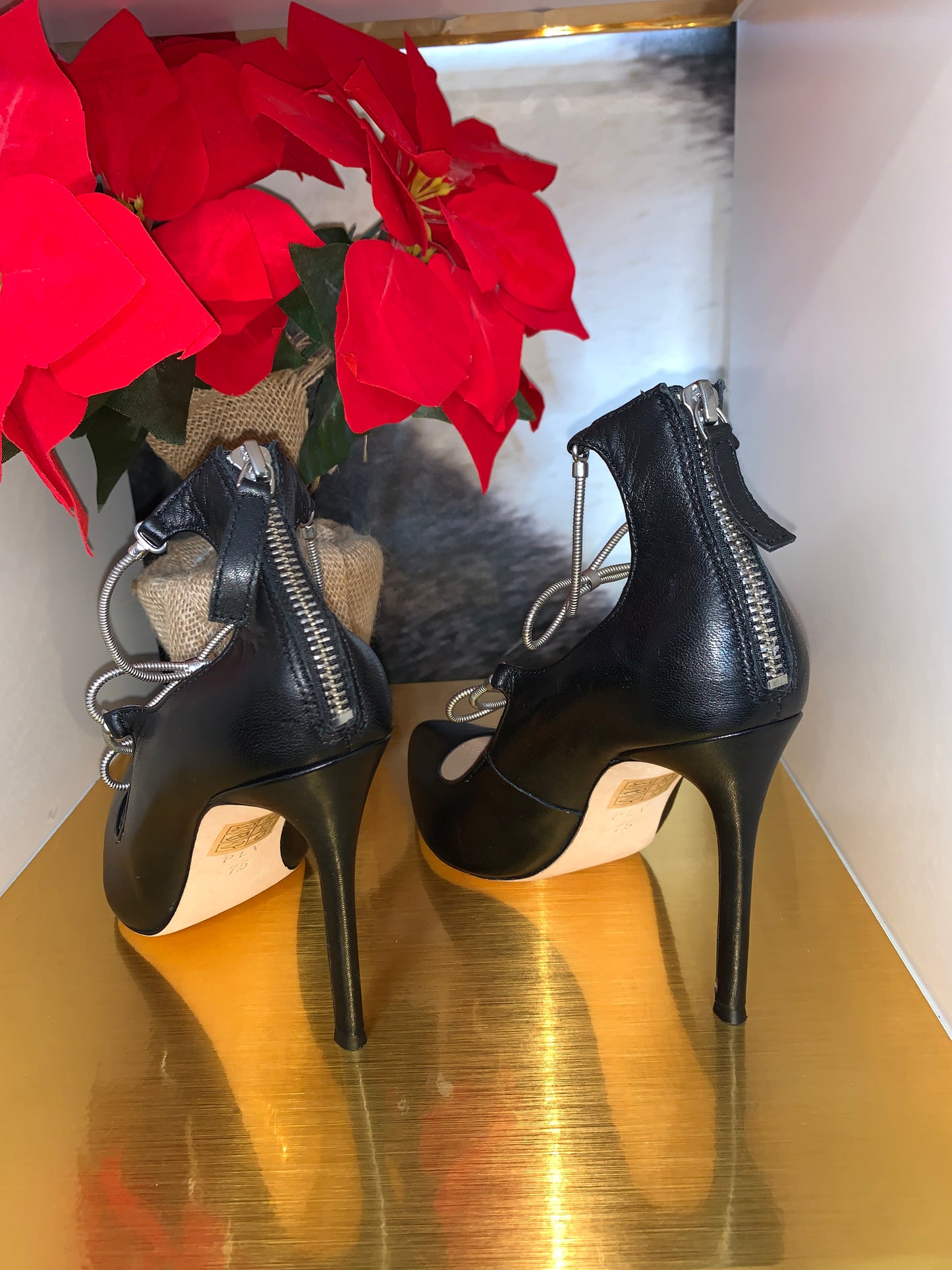 Steel Tone Bow Strappy Heel
