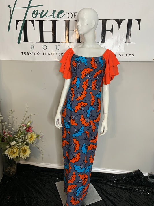 Ankara Ruffle Sleeve Dress