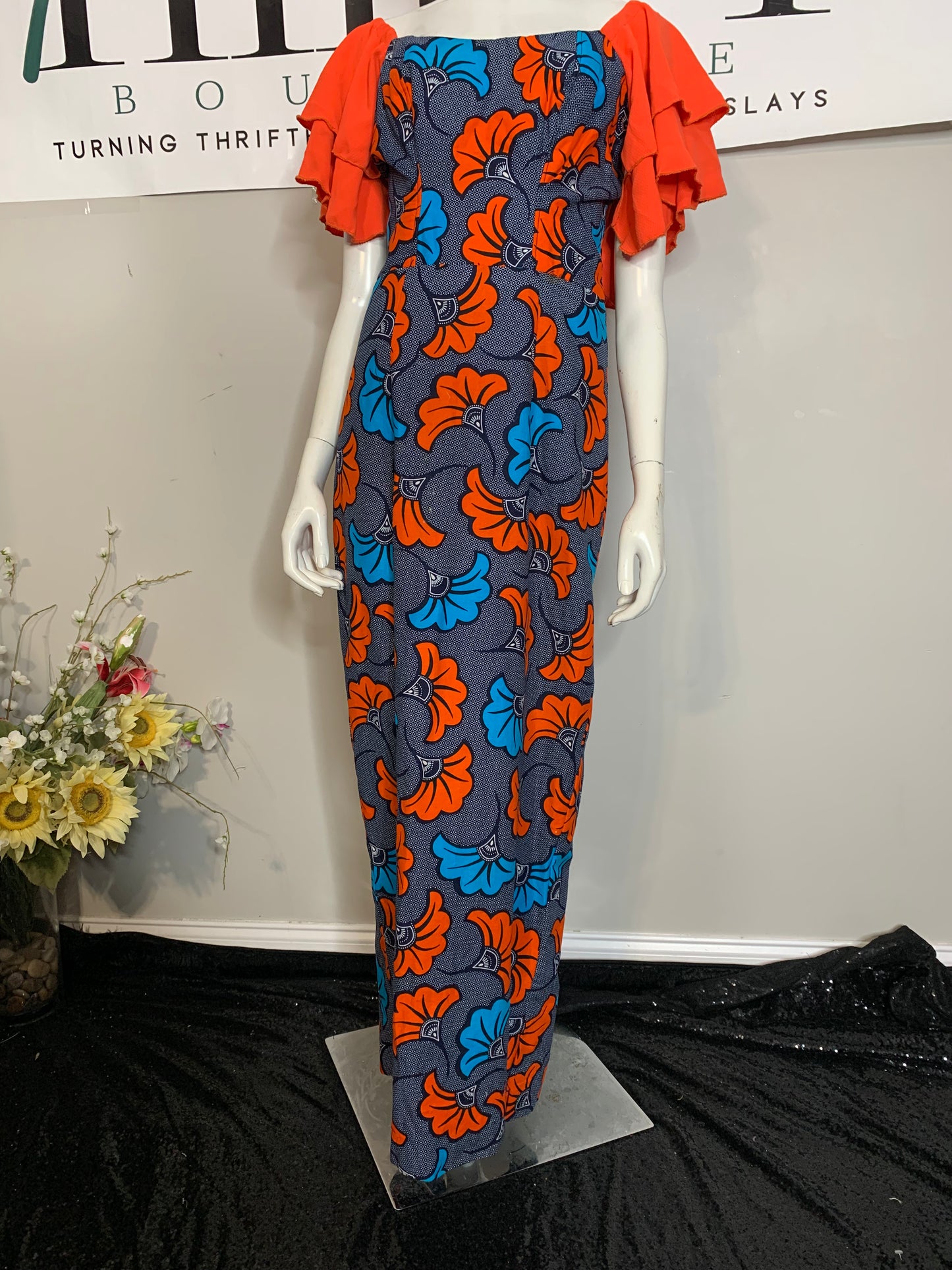 Ankara Ruffle Sleeve Dress
