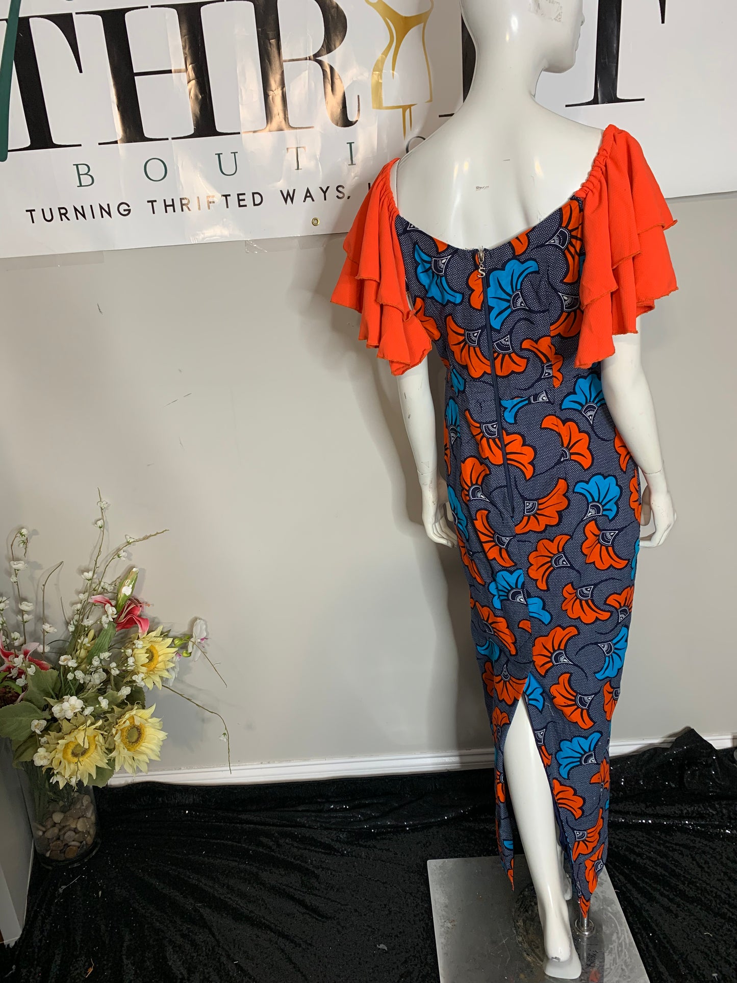 Ankara Ruffle Sleeve Dress