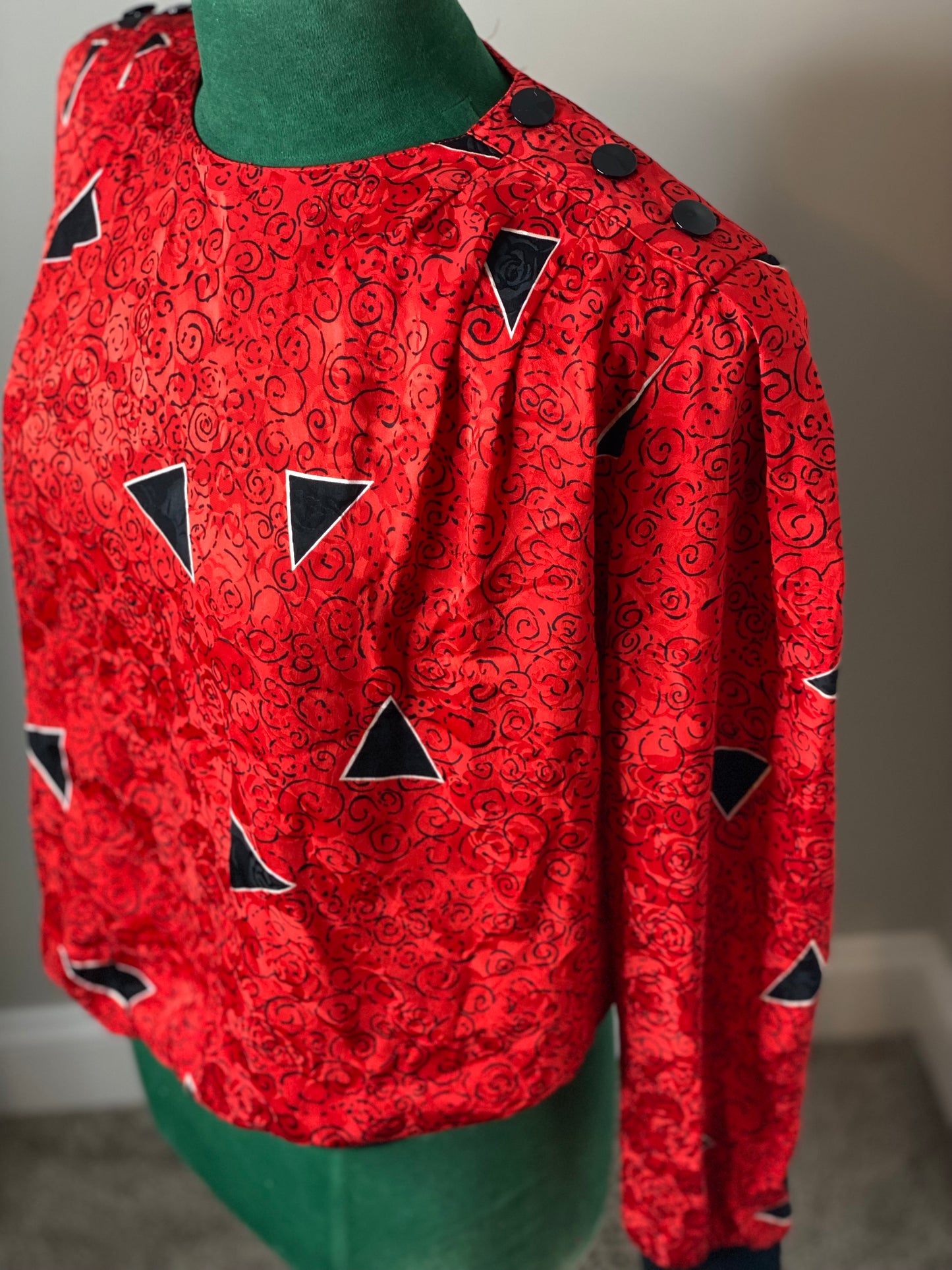 A. Papell Red Abstract Blouse