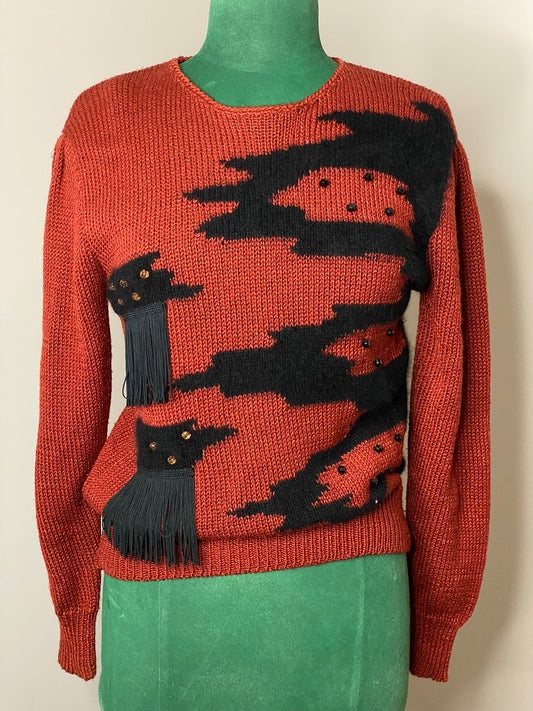 Vntg. Copper Knit Fringe Sweater