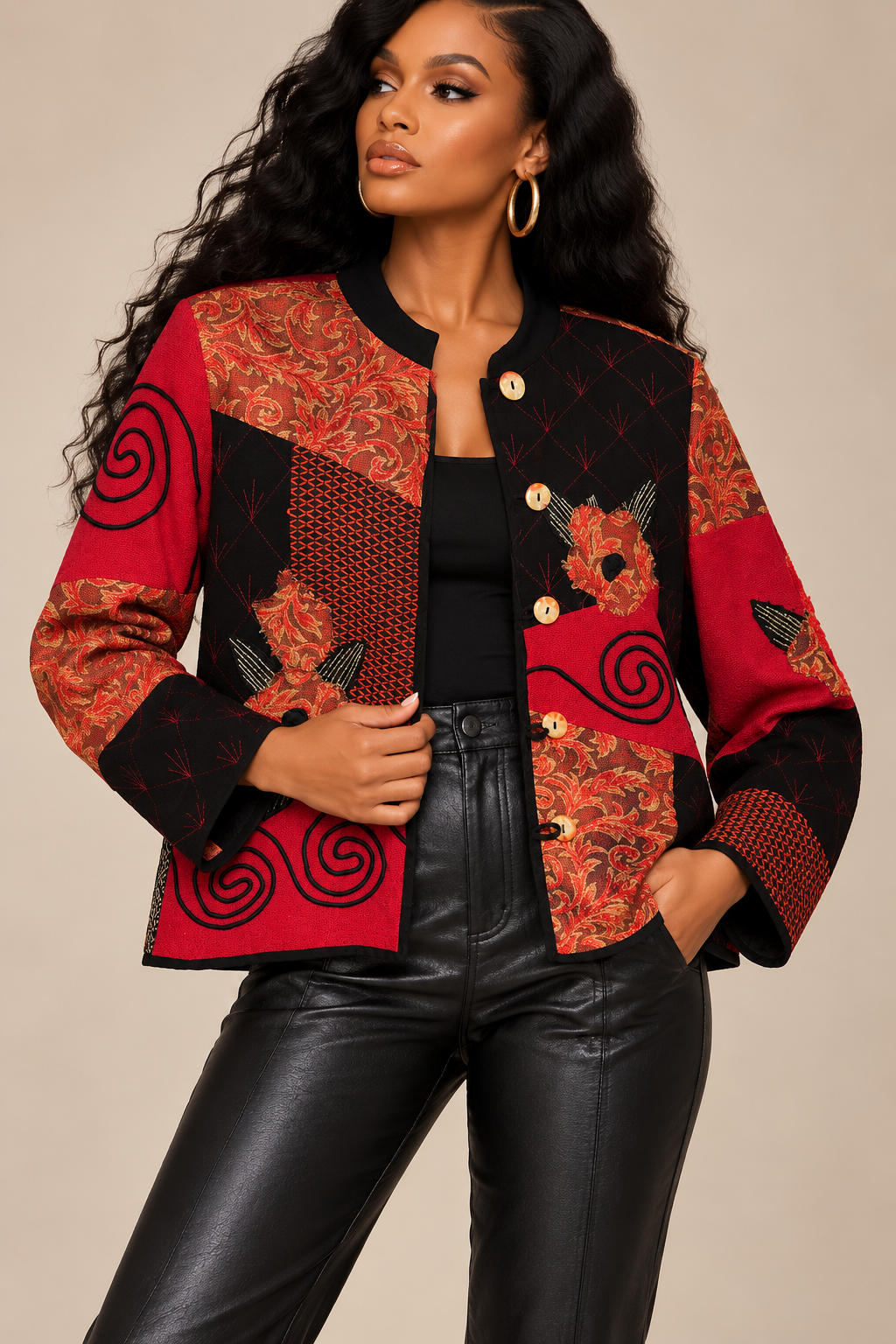 Abstract Patchwork Button Down Blazer Jacket