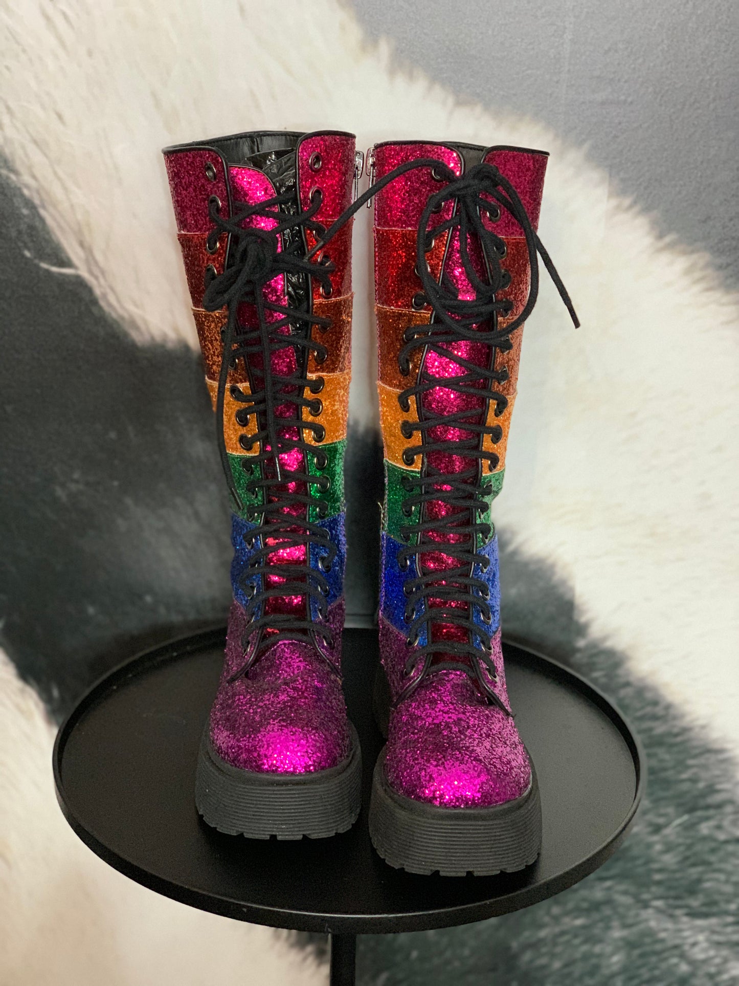 Doll Kill Glitter Rainbow Boots