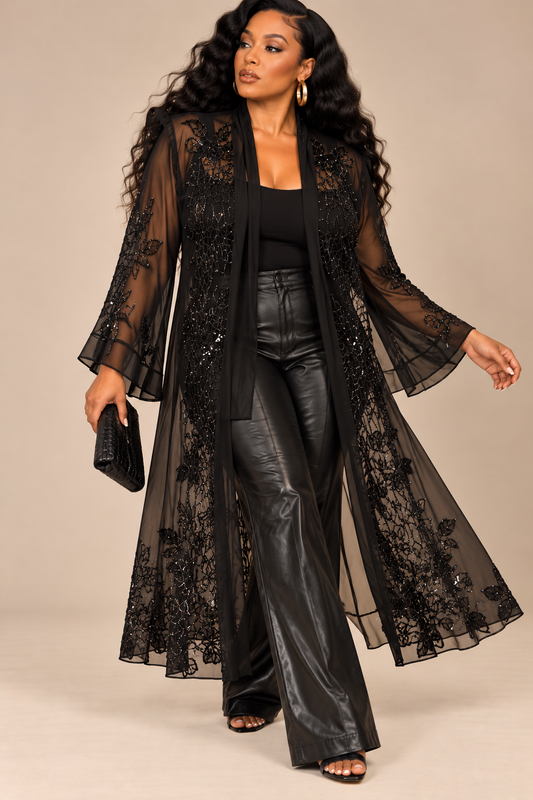 French Collizioni Beaded Sheer Maxi Duster