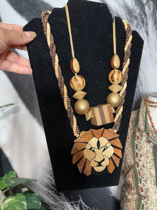 4pc Wooden Animal Necklace Set