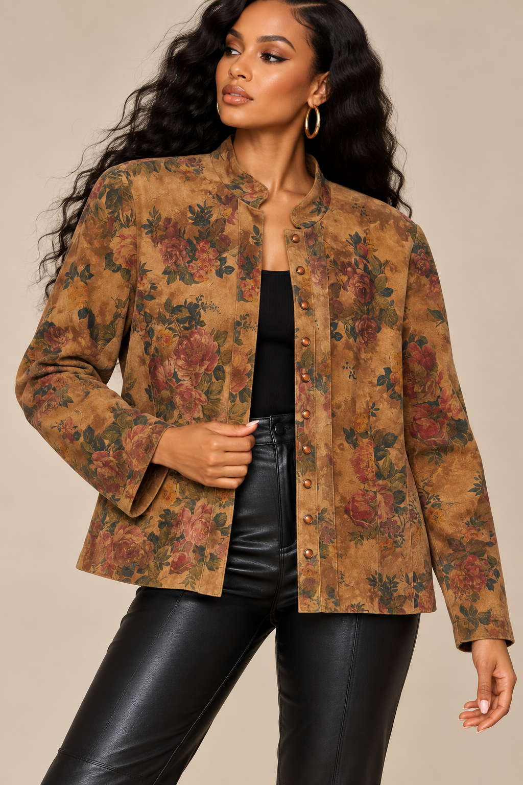 Suede Floral Blazer Shirt