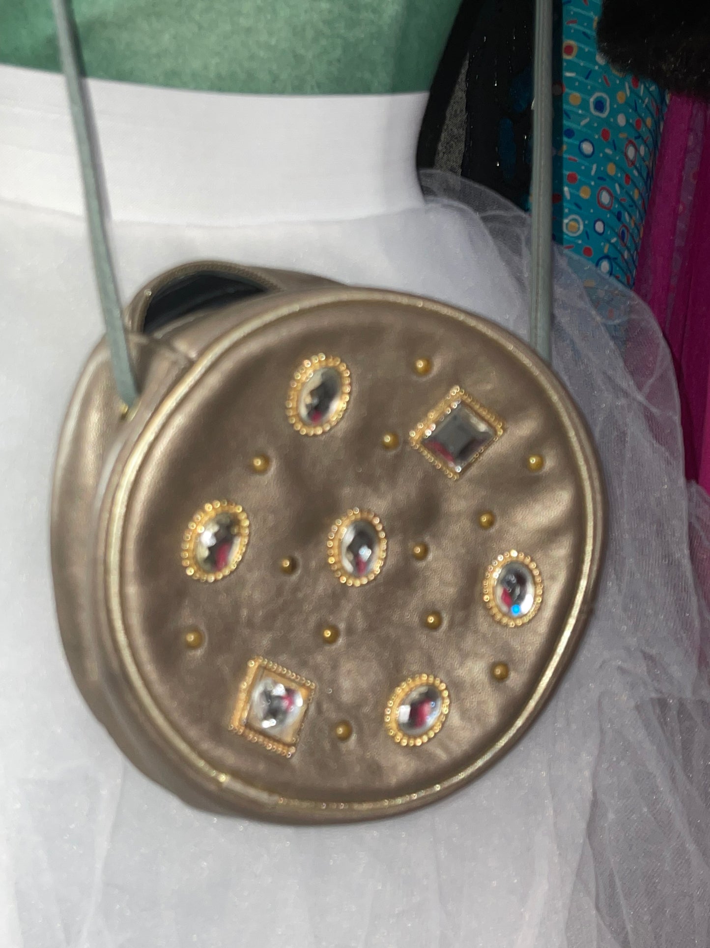 Vntg. Gem Champagne Leather Circle Purse