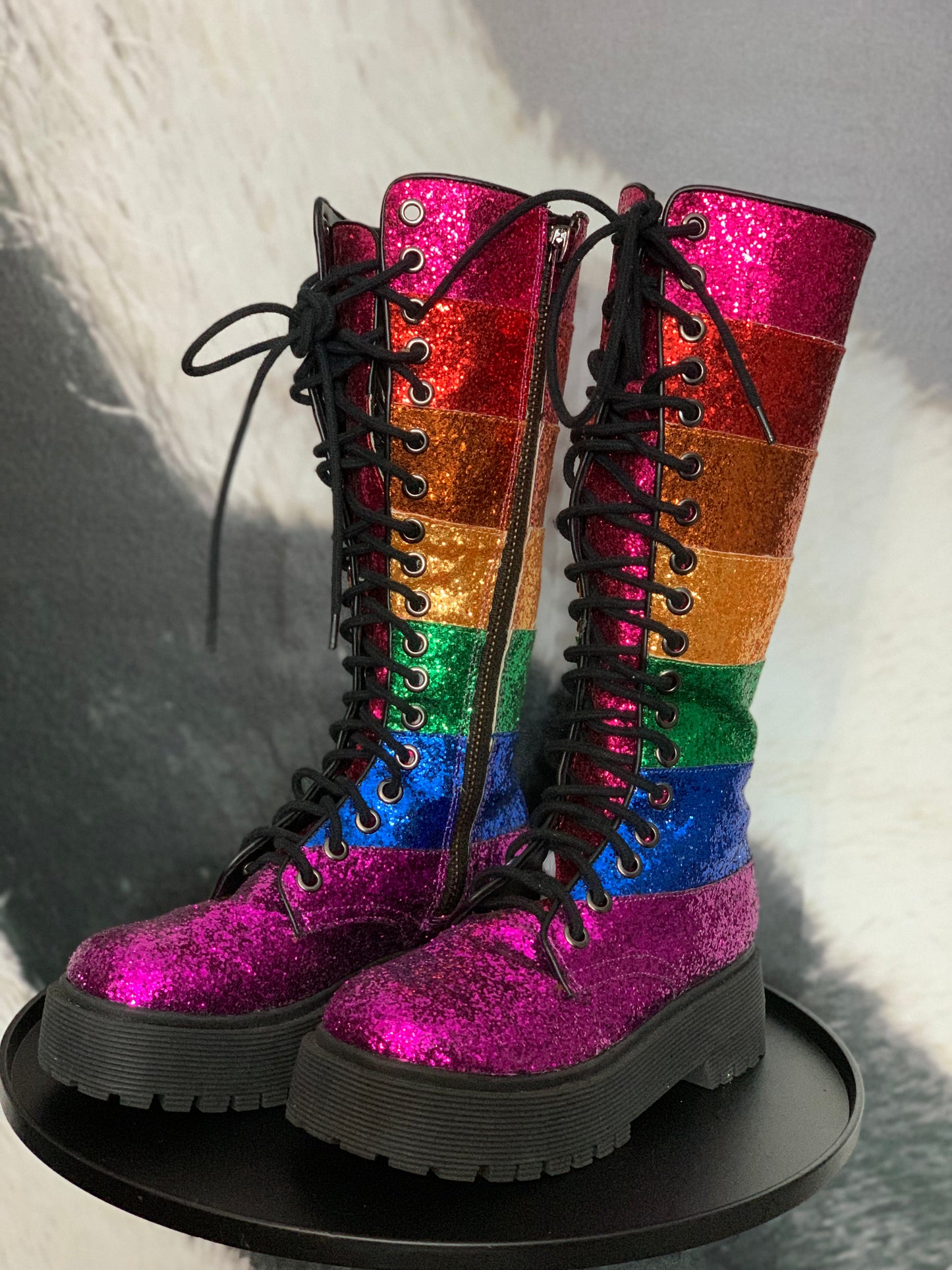 Doll Kill Glitter Rainbow Boots