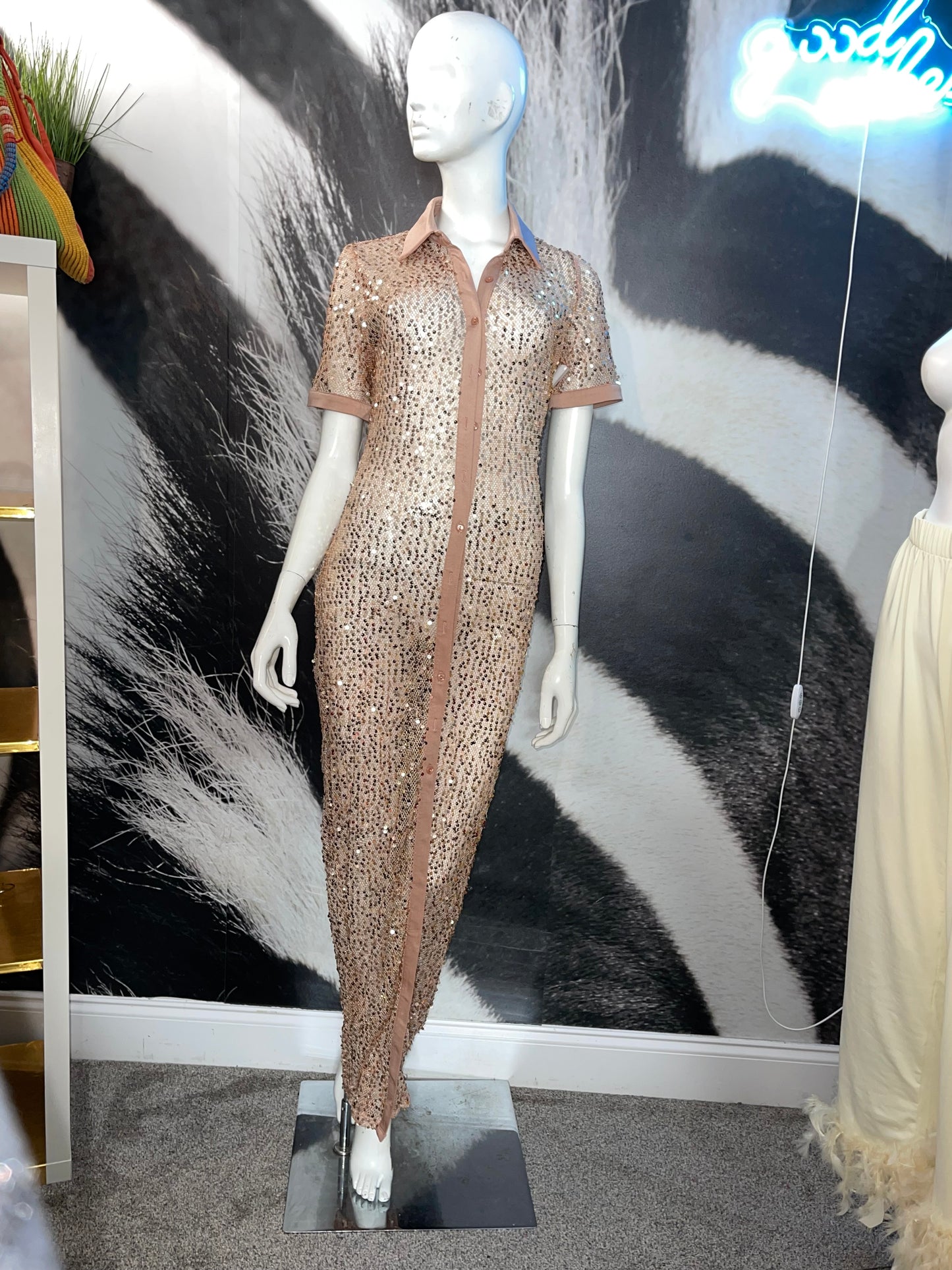 Kimcine Curve NWT sequin mesh shirt dress