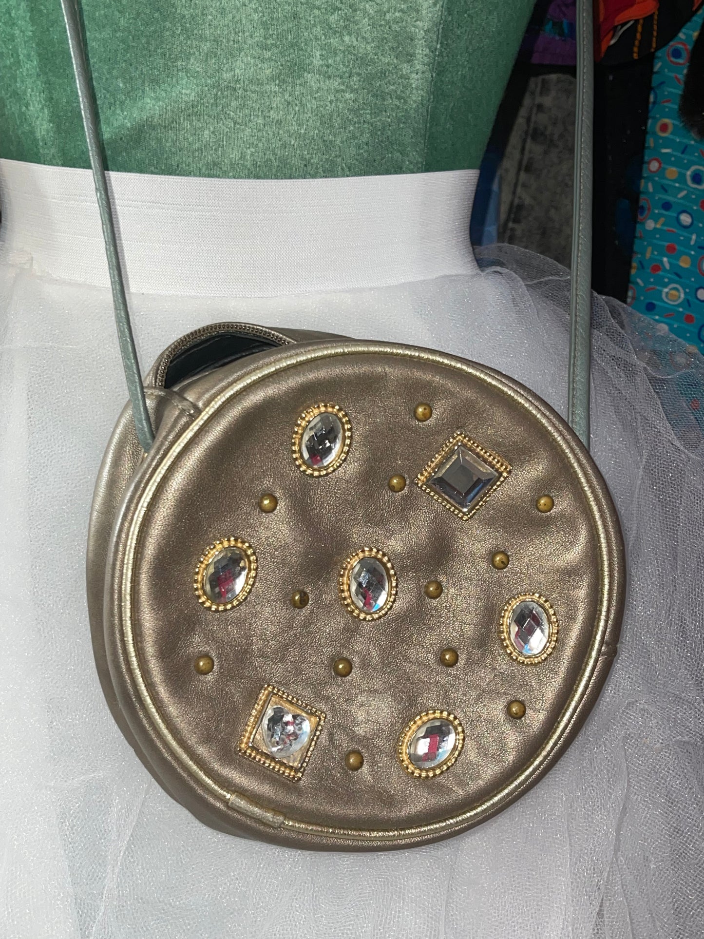 Vntg. Gem Champagne Leather Circle Purse