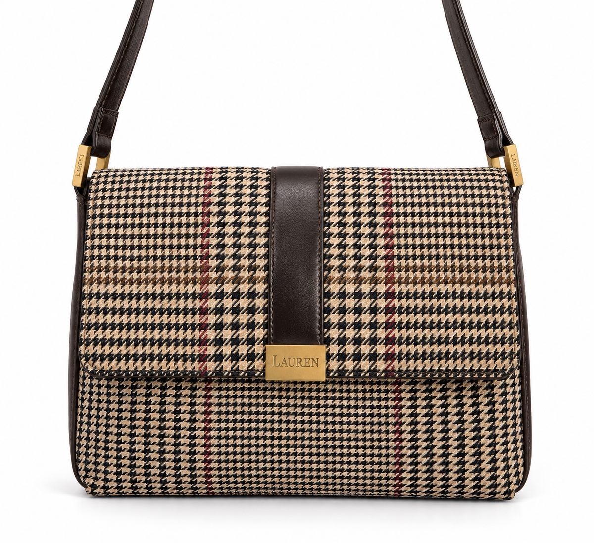 Vntg. RALPH LAUREN Houndstooth Brown Purse