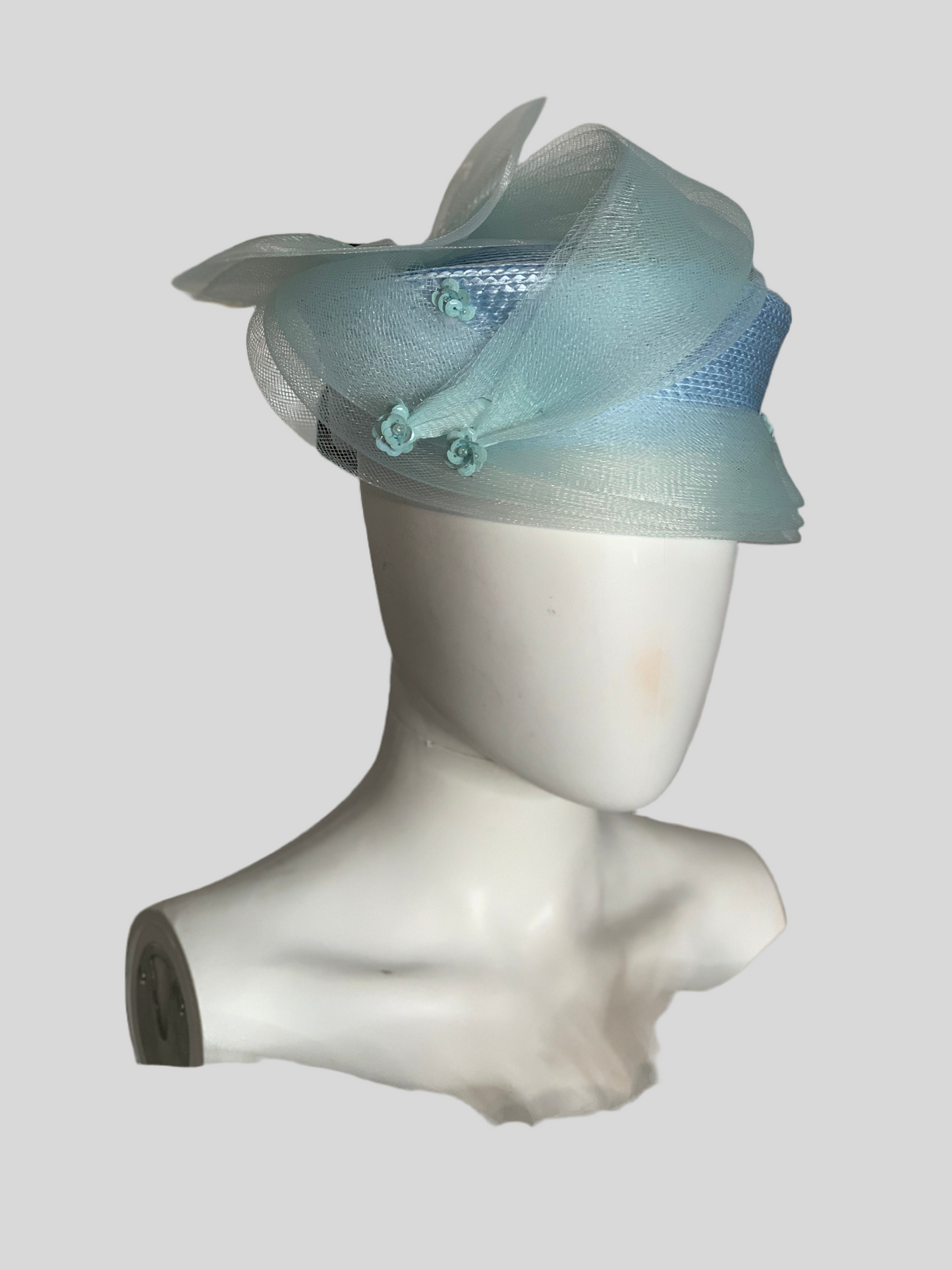 Vntg. Baby Blue Baby Doll Evening Hat