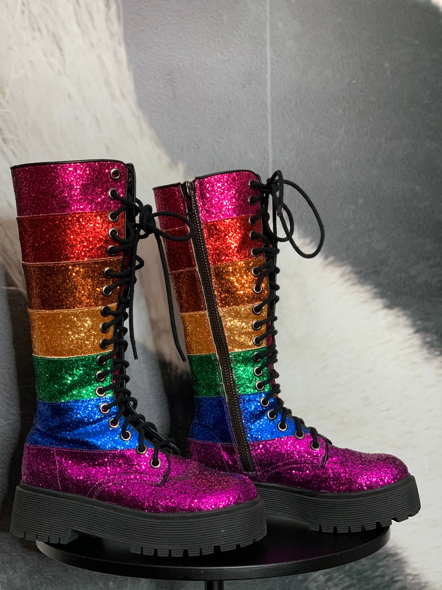 Doll Kill Glitter Rainbow Boots