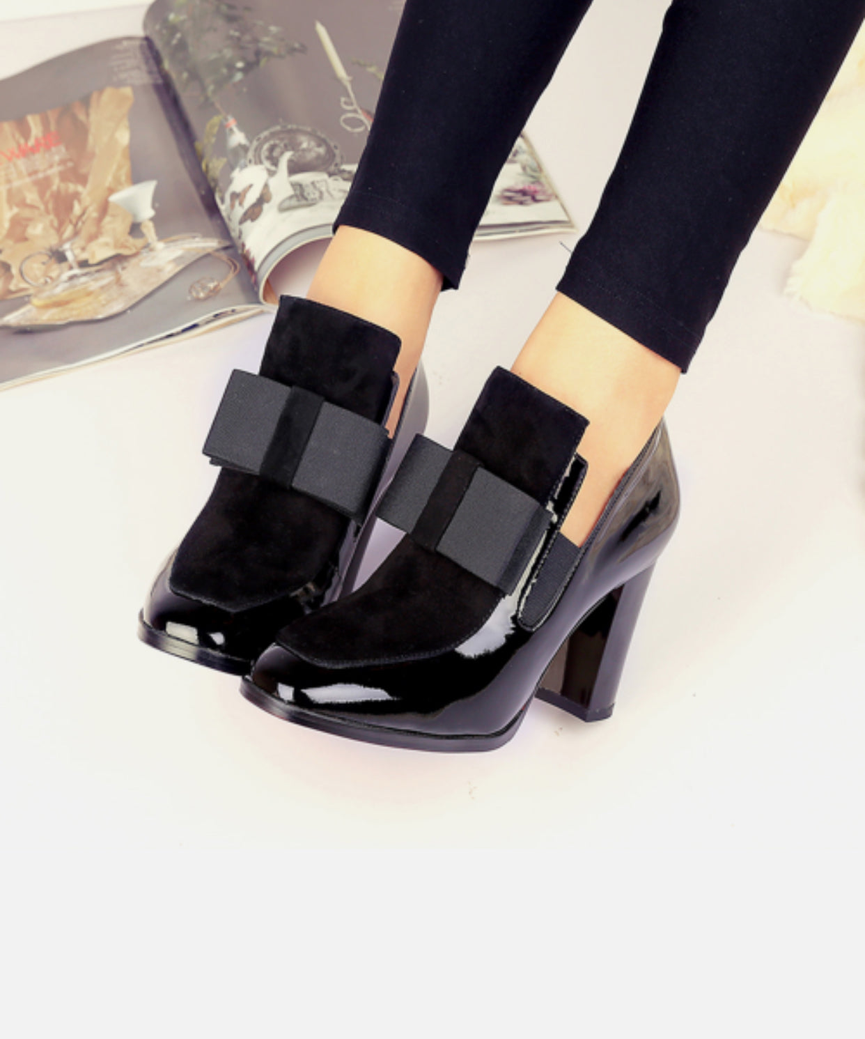 Tuxedo High Heel Chunky Loafer Pumps