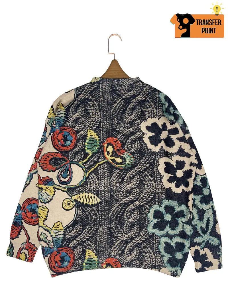 Women'S Long Sleeve Sweater with Colorful Floral Print