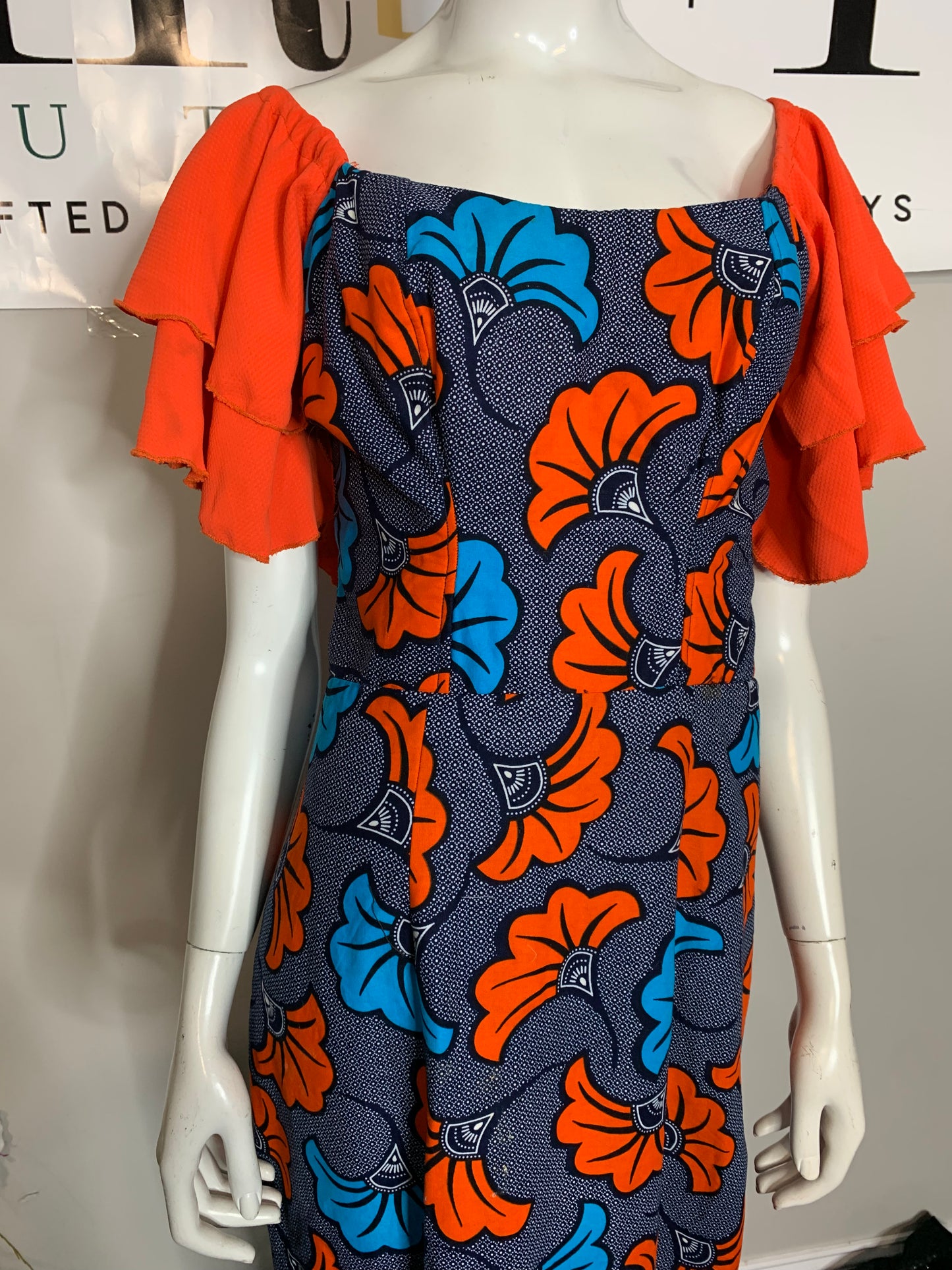 Ankara Ruffle Sleeve Dress